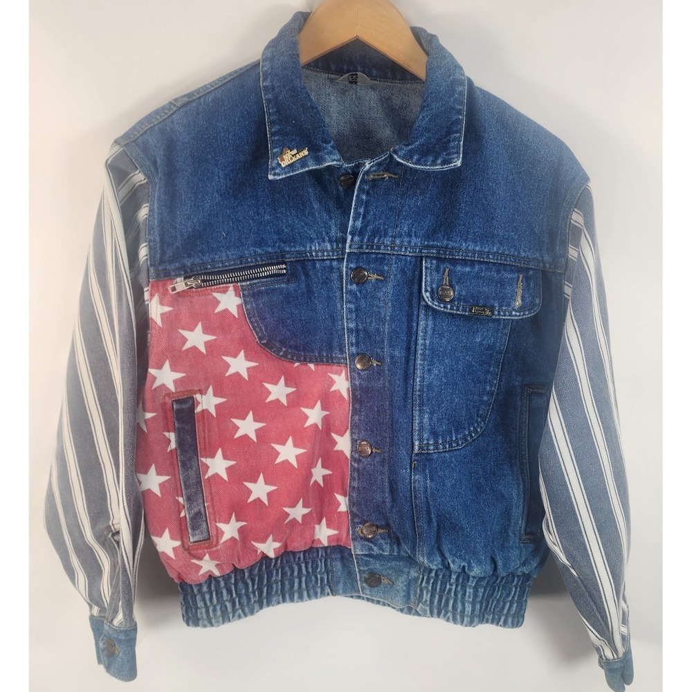 Vintage Denim Jacket Women's XS/S American Flag Bomber Fit Germany